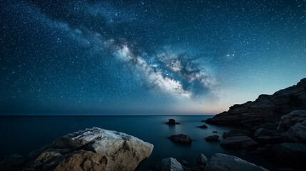 Starry Night Sky with Bright Milky Way Stretching Across