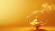 © Irina Ukrainets - A golden magic lamp sits on a vibrant background. Soft smoke rises from the spout, creating a mystical atmosphere. This image evokes wonder and enchantment. AI
