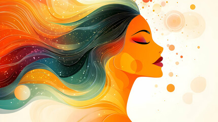 Wall Mural - abstract woman with wavy hair and colorful background