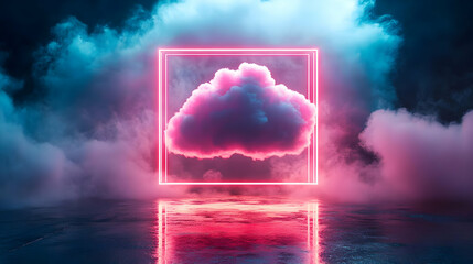 Wall Mural - Neon Cloud in a Glowing Frame