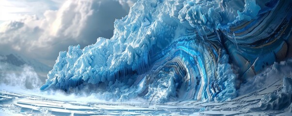 Wall Mural - Melting glacier revealing ancient layers, 4K hyperrealistic photo