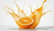 © picpics - Jus orange frais pressé juteux vitamine liquide éclaboussures splash élément isolé fond blanc.