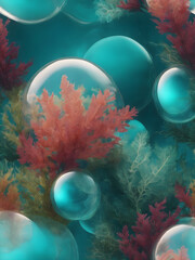 Wall Mural - Bubble and seaweed background with a turquoise gradient