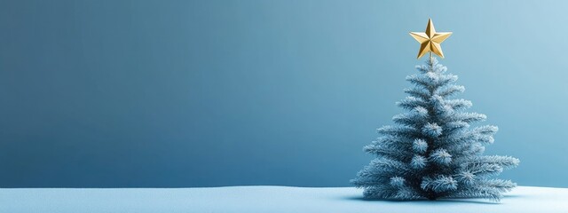 Aufkleber - Minimalist product backdrop for winter holiday theme Christmas tree adorned with a golden star set against a blue background 3D rendered illustration with clipping paths for each element included