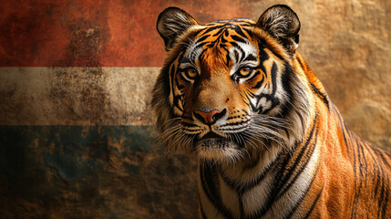 Wall Mural - regal tiger of india portrayed with national emblem showcasing countrys rich biodiversity and cultur