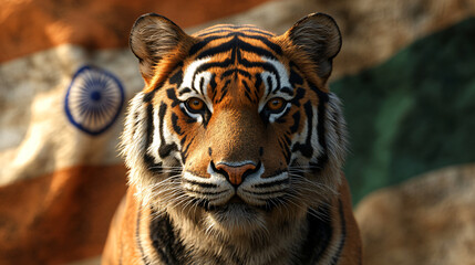 Wall Mural - regal tiger of india portrayed with national emblem showcasing countrys rich biodiversity and cultur