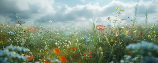 Sticker - A gentle breeze rustling through fields of wildflowers, 4K hyperrealistic photo