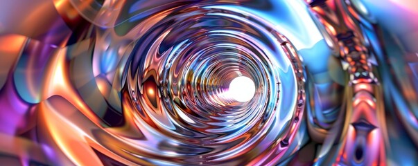 Wall Mural - Reflective 3D spiral with shifting colors, 4K hyperrealistic photo