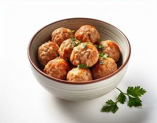 chicken meatballs in bowl on white background