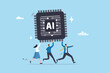 © Nuthawut - Embrace AI, Artificial Intelligence adoption, user or people who use AI to help and support work success, innovation or revolution to change business concept, business people carry AI processing chip.