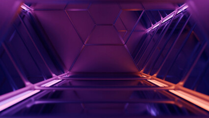 Wall Mural - abstract background with an animated hypnotic tunnel made of lilac tiles. design. glass mirror corri