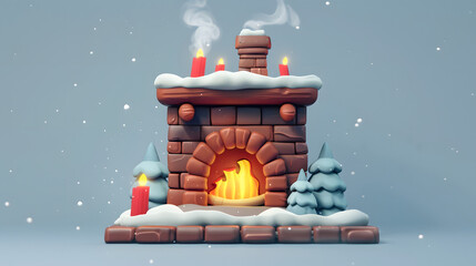 Sticker - Fireplace Winter elements icon 3D Cartoon