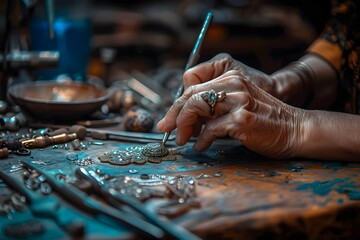 Sticker - Craftsmanship in Action: A Skilled Artisan Creating Intricate Jewelry