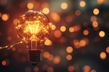 Wall Mural - Glowing Lightbulb with Network and Bokeh Background