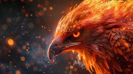 Vivid digital illustration of a majestic phoenix with glowing feathers engulfed in flames, symbolizing power, rebirth, and mysticism