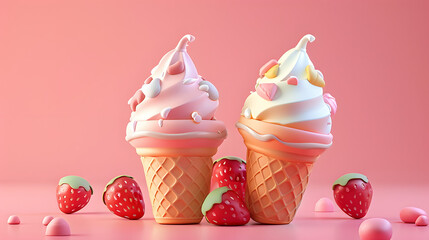 Wall Mural - Ice Cream Summer elements icon 3D Cartoon