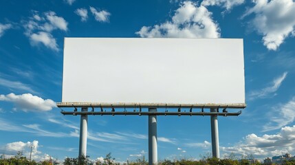 White blank empty mockup billboard located against a clear blue sky