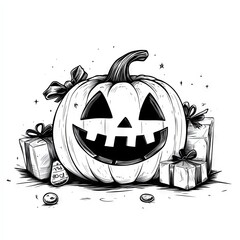 Jack o lantern with gifts for Halloween