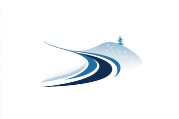 Poster - This logo showcases a flowing ski trail winding through a serene snowy landscape, capturing the essence of winter sports. Generative AI