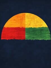 Poster - Abstract illustration of a half circle divided into four sections with red, green, yellow, and orange on a dark blue background.