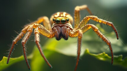 Close-up of a jumping spider in natural habitat on a leaf