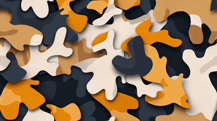 Abstract Camouflage seamless pattern in Orange, Black, and White