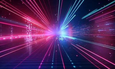 Wall Mural - Neon Lights in a Virtual Tunnel