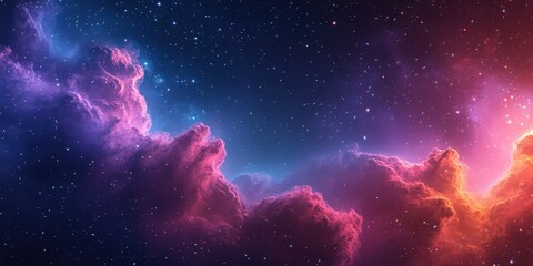Dreamy Pink and Blue Clouds Under Starry Night Sky and Galaxy, Vibrant Cosmic Nebula in Deep Space with Stars and Galaxies Across the Universe