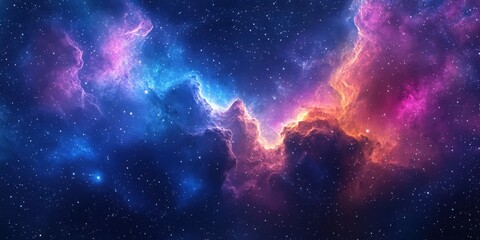 Dreamy Pink and Blue Clouds Under Starry Night Sky and Galaxy, Vibrant Cosmic Nebula in Deep Space with Stars and Galaxies Across the Universe