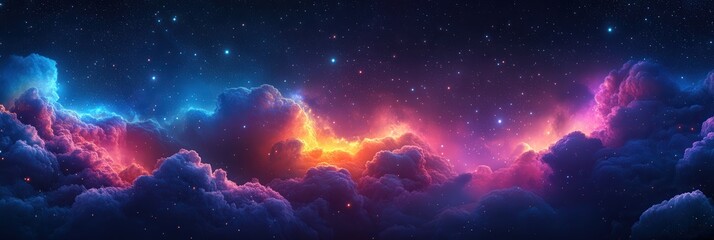 Wall Mural - Dreamy Pink and Blue Clouds Under Starry Night Sky and Galaxy, Vibrant Cosmic Nebula in Deep Space with Stars and Galaxies Across the Universe