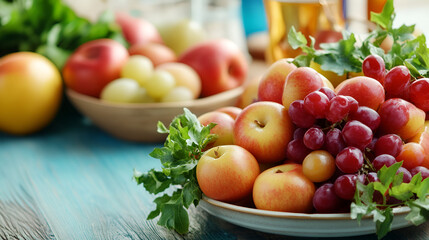 Fresh & Delicious: Apples, Grapes, and Green Leaves