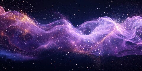 Canvas Print - Abstract purple background with glowing particles and flowing light waves, creating a stunning ethereal design perfect for futuristic, cosmic, or creative digital art projects that emphasize elegance 