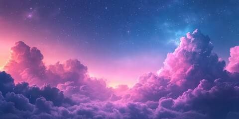 Dreamy Pink and Blue Clouds Under Starry Night Sky and Galaxy, Vibrant Cosmic Nebula in Deep Space with Stars and Galaxies Across the Universe