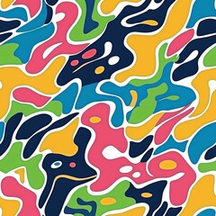 Wall Mural - seamless pattern of colorful abstract blobs and wavy lines