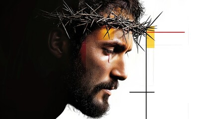 Wall Mural - Jesus Christ Suffering with Crown of Thorns Artistic Portrait