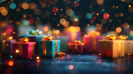 Wall Mural - colorful gift boxes with ribbons and bows on dark background