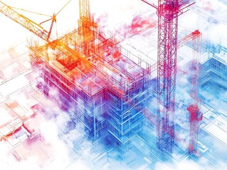 Wall Mural - Abstract Illustration of a Building Construction Site