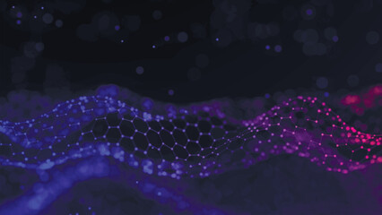 Wall Mural - Futuristic hexagon wave. Abstract hexagon wave pattern. Dark cyberspace. Abstract wave with dots and line. 3d vector illustration.