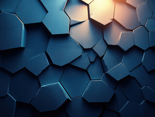 Wall Mural - Abstract blue hexagonal pattern with soft lighting effects.