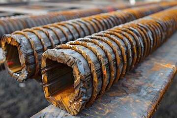 Wall Mural - Close-Up of Rusty Steel Rebar on Construction Site