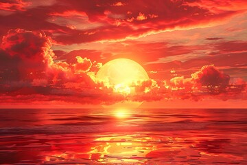 Canvas Print - Breathtaking Sunset Over the Ocean with Fiery Red Skies