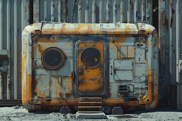 Wall Mural - Weathered Sci-Fi Pod Against a Rusty Background