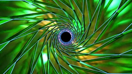 Wall Mural - Abstract background 3D animation moving through shiny glass metal and neon lights tunnel, loop