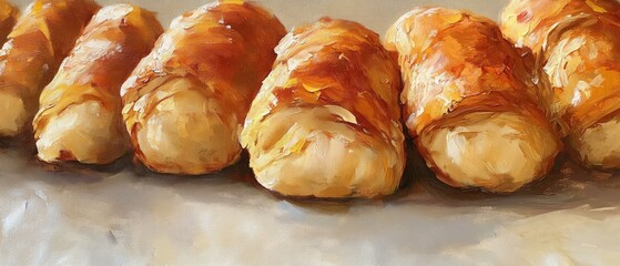 Oil painting of Sweet Stuffed Dough Pyramid a delicious dessert featuring a soft dough filled with sweet ingredients