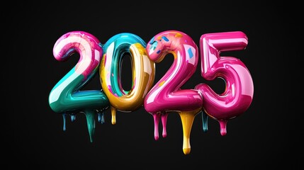 Wall Mural - Colorful Dripping 2025 Numbers for Happy New Year Celebration