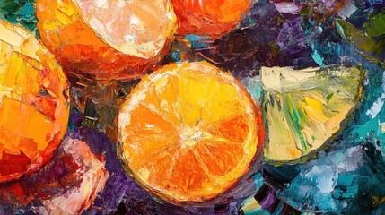 Oil painting of marmalade a fruit preserve created from citrus fruit juice and peels cooked with sugar and water showcasing vibrant colors and textures of this delicious treat