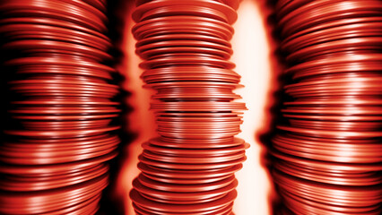 Wall Mural - abstract 3d geometric towers of flat objects on light background. design. abstract animation with di