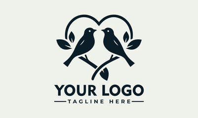 Sticker - Two Birds in a Heart Shape Vector Logo Minimalist