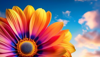 colorful flower on blue sky background. close-up. abstract photo