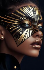 Sticker - 18. **Art deco-inspired face art featuring sleek lines, geometric patterns, and elegant metallic tones**